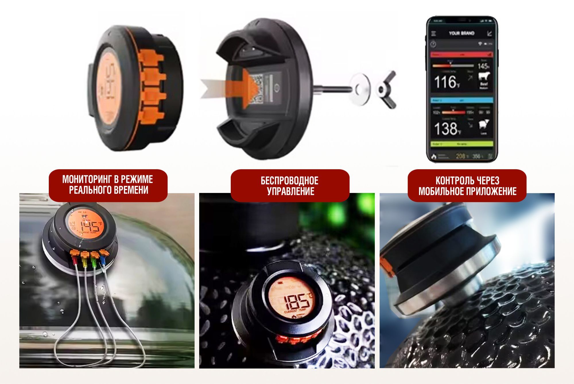 Цифровой термометр Model 4, четырехканальный, 2 термощупа, BT